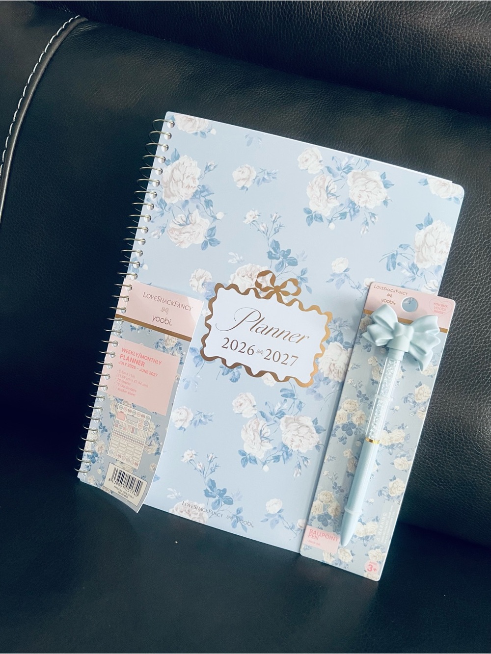 2026-2027 LoveShack Fancy Floral Spiral Planner with Bow Pen - Powder Blue